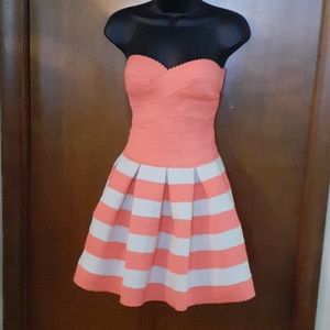 TWEEZE ME CORAL IVORY Stripe Bandage Dress